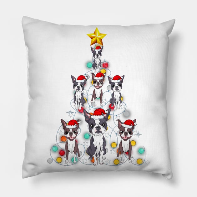 Santa Boston Terrier Christmas Light Ornament Tree Pillow by Xamgi