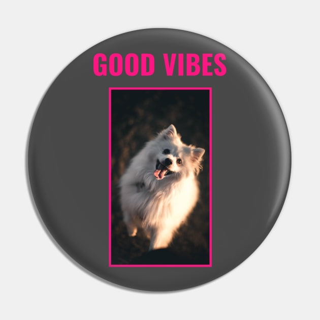 Good Vibes Fluffy Dog Pin by Peanut Tops
