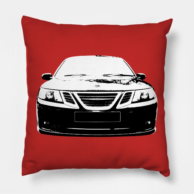 Saab 9-3 2nd generation classic car black/white monoblock Pillow by soitwouldseem