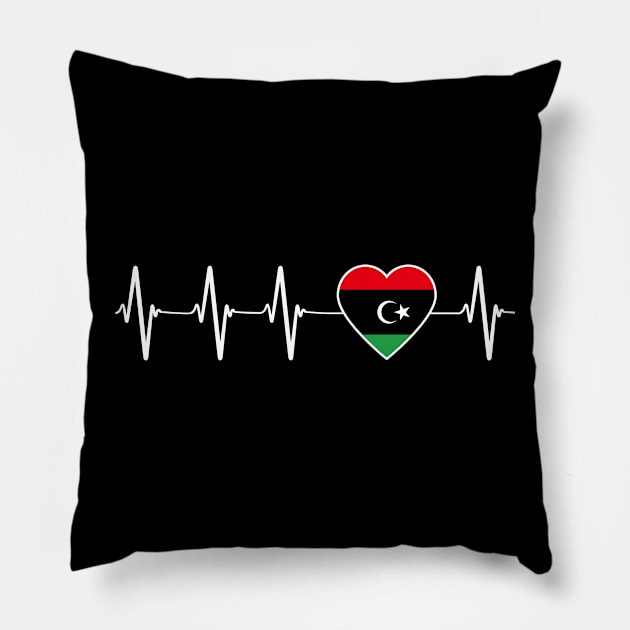 Libyan Heartbeat I Love Libya Country Flag Heart Family Pillow by Eyes4