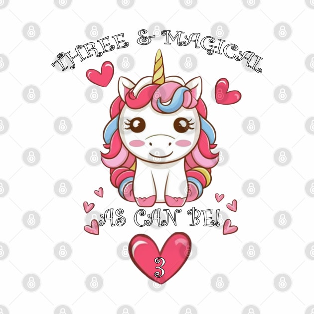 Kids 3 Year Old Cute Unicorn Birthday by tamdevo1