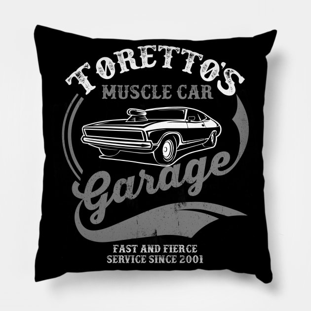 Toretto's Muscle Car Garage Pillow by Alema Art