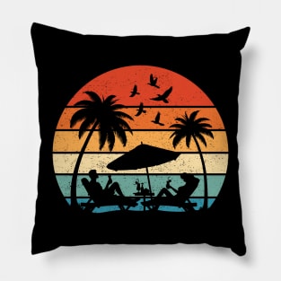 Couples on Tropical Summer Beach Retro Vintage Sunset Hawaii Pillow