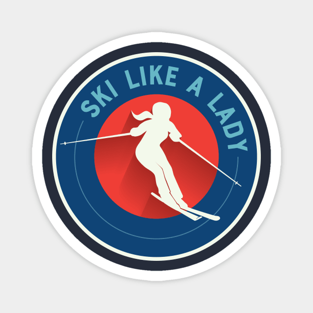 Ski Like a Lady - retro circle Magnet by jwsparkes