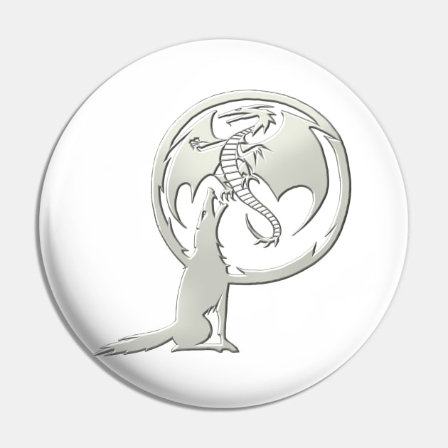 Wolf and Dragon Pewter white Pin by SteamyR