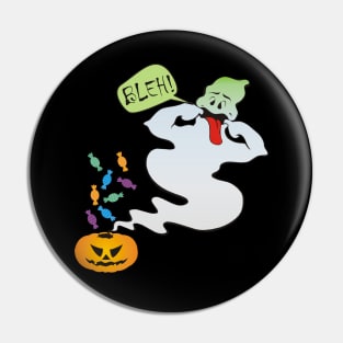 BLEH! Too much Halloween, nauseous jack-o-lantern ghost Pin