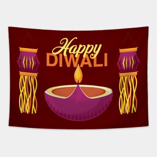 Happy Diwali Diya Lanterns Tapestry