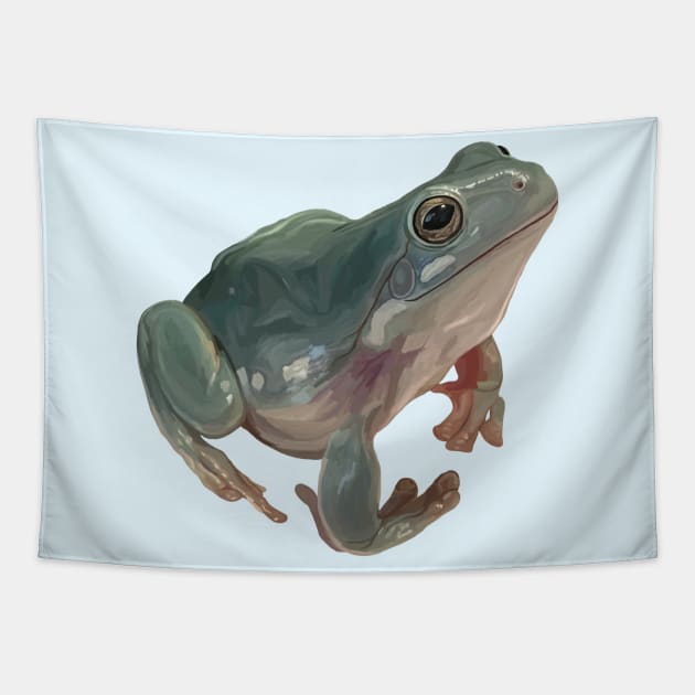 Happy Australian Green Tree Frog Tapestry by Art by Deborah Camp