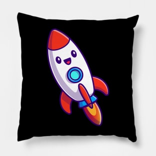 Cute Rocket Launching Cartoon Pillow