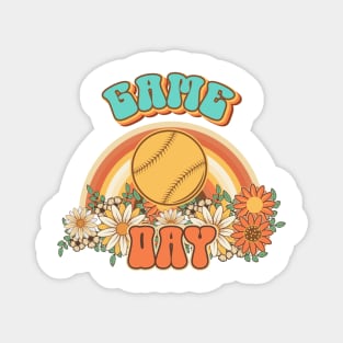 Groovy Baseball mom Retro game day gift for funny mother Vintage floral pattern Magnet