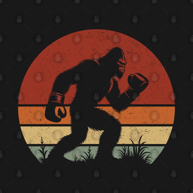 Bigfoot Sasquatch Boxer Vintage Distressed Sunset Boxing Lover by Cuteness Klub