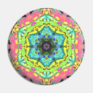 Psychedelic Mandala Flower Blue Pink and Green Pin