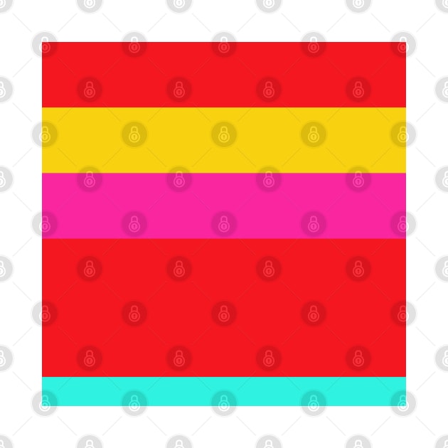 A capital fuse of Red (Pigment), Barbie Pink, Golden Yellow and Bright Light Blue stripes. by Sociable Stripes