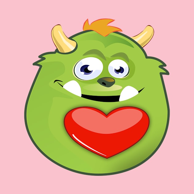 Cute green monster valentine with heart by chrstdnl