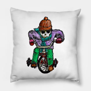 Skullboy on tricycle Pillow