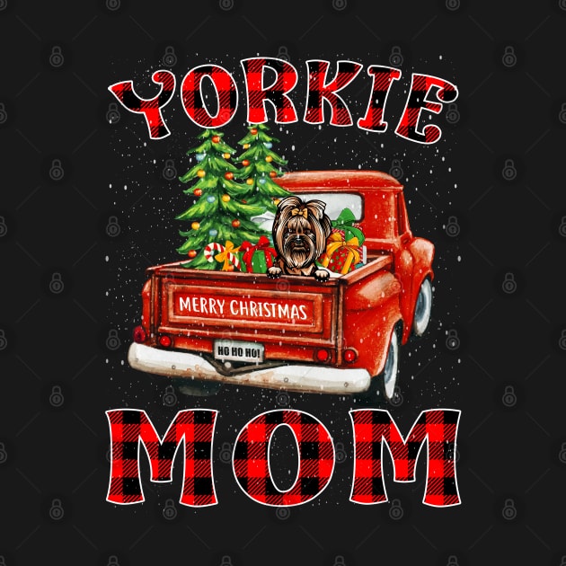 Christmas Yorkie Mom Santa Hat Truck Tree Plaid Dog Mom Christmas by intelus