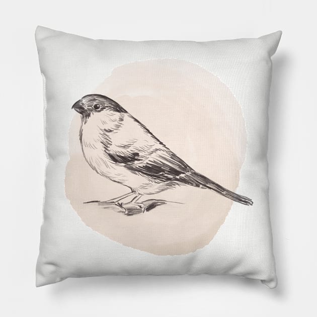 Hand drawn illustration of bullfinch Pillow by Lshvsk