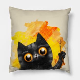 Cute black cat painter Pillow