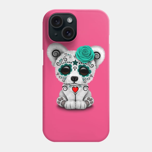 Teal Blue Day of the Dead Sugar Skull Polar Bear Phone Case by jeffbartels