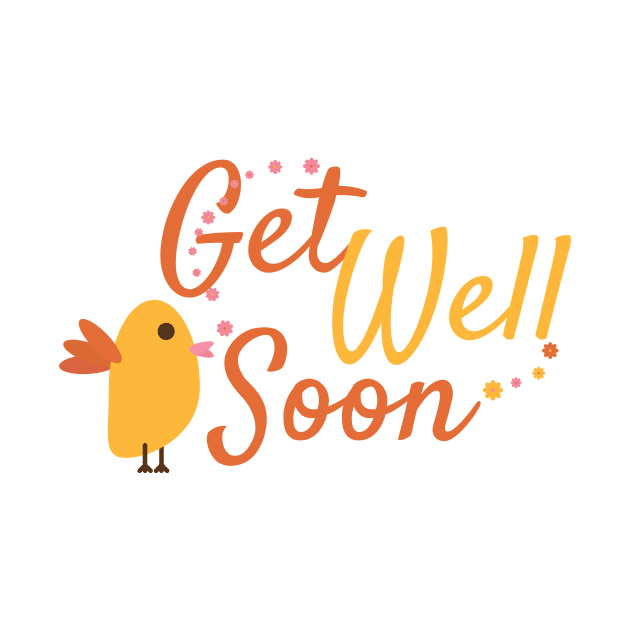 Get Well Soon Greeting with Cute Bird and Flowers by sigdesign