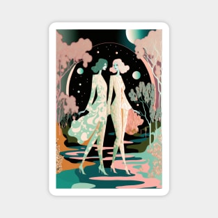 Lovers in the Woods - Two Women Walking Through a Beautiful Forest Landscape Magnet