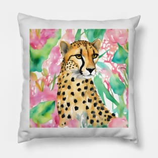 Preppy watercolor portrait of cheetah Pillow