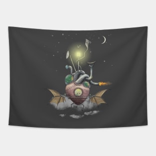 Steampunk Love Spaceship Tapestry