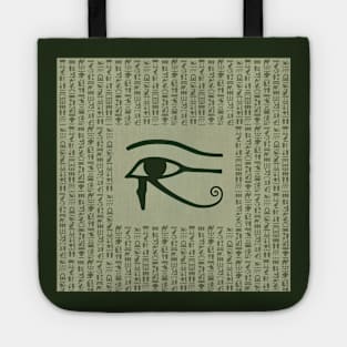 Eye of Horus, ancient Egypt, hieroglyphs, vintage look, green Tote