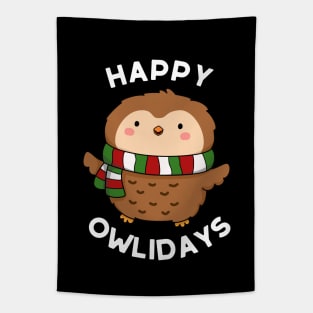 Happy Owlidays Cute Holiday Owl Pun Tapestry