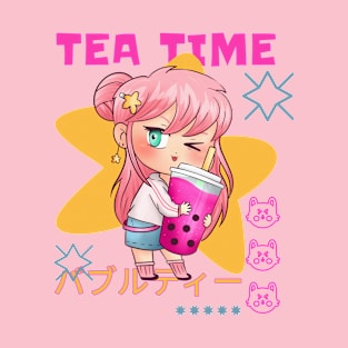 Bubble tea anime character - Tea Time T-Shirt