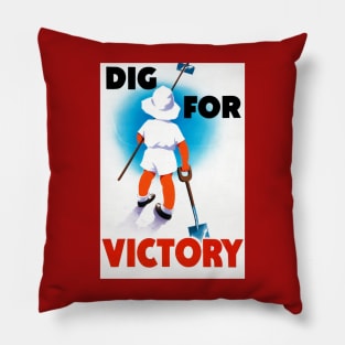 Dig For Victory Propaganda Print With Child and Shovels Pillow