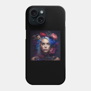 Girl with blue hair and flowers Phone Case