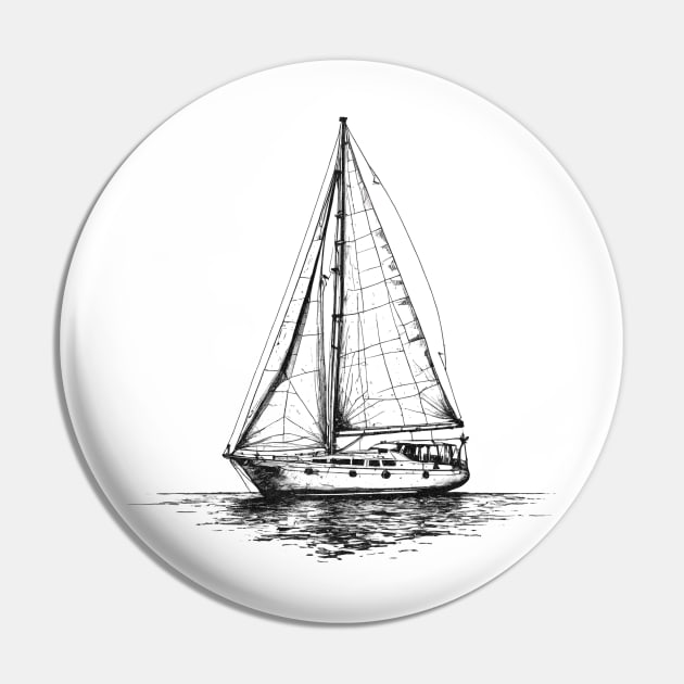 Nautical Captain: Sailboat Line Art Yacht Pin by CoffeeBrainNW