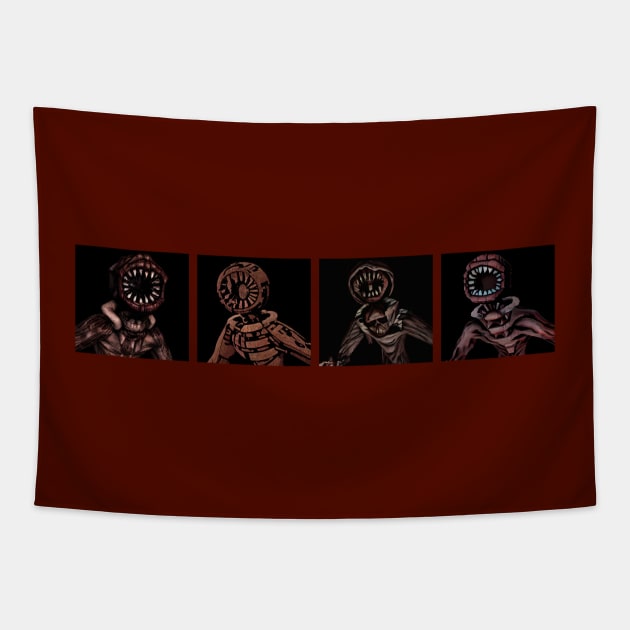 Four Faces of Figure Tapestry by Atomic City Art