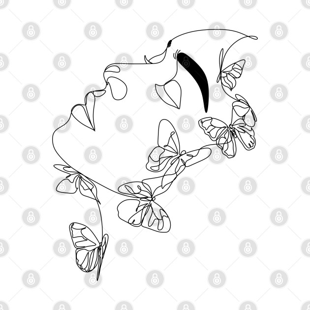 Woman with butterfly Line Art by OneLinePrint