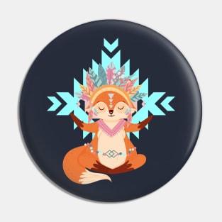 Meditation Fox Totem Boho Feathers Pin