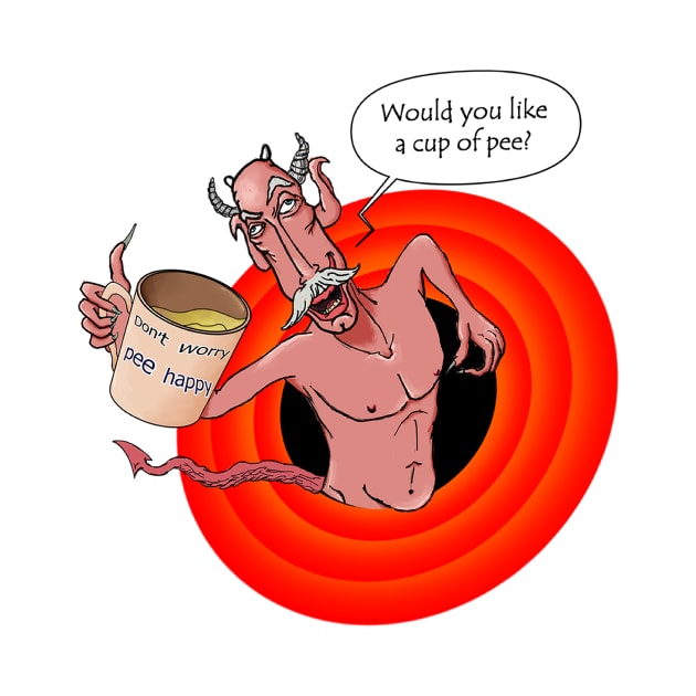 Funny & crazy demon offering "a cup of pee" by Gil Weinstein Studios