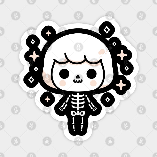 Cute Skeleton Girl with Short Hair | Kawaii Skeleton Design | Cute Halloween Magnet by Nora Liak