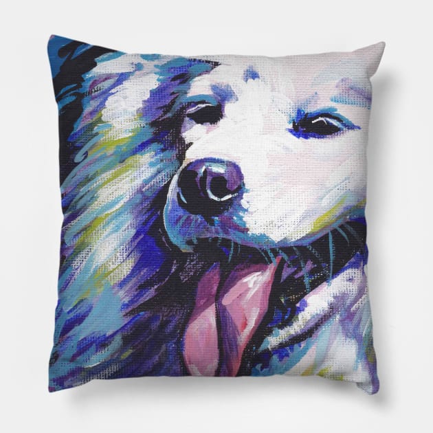 Samoyed dog art Bright colorful pop art Pillow by bentnotbroken11