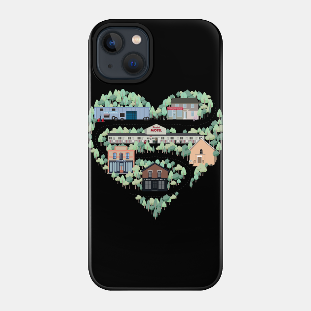 I Love the Town of Schitt's Creek, where everyone fits in. From the Rosebud Motel to Rose Apothecary, a drawing of the Schitt's Creek Buildings - Schitts Creek - Phone Case