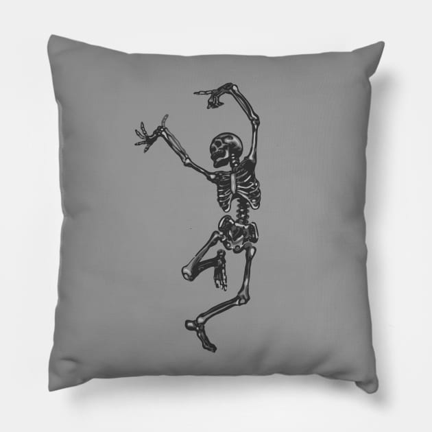 Dancing Gray Skeleton Pillow by Slightly Unhinged