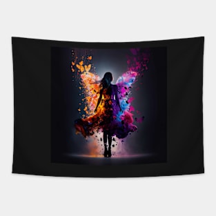 Silhouette of a woman bursting into butterflies version 2 Tapestry