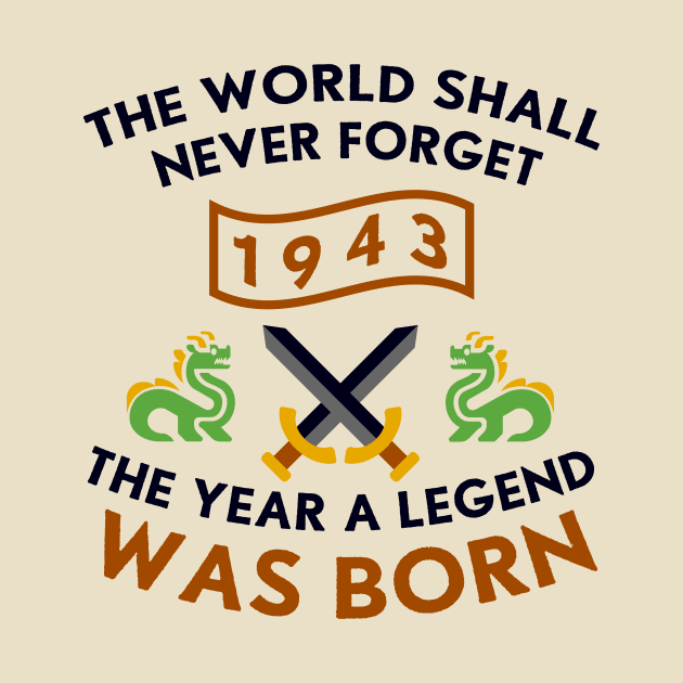 1943 The Year A Legend Was Born Dragons and Swords Design by Graograman