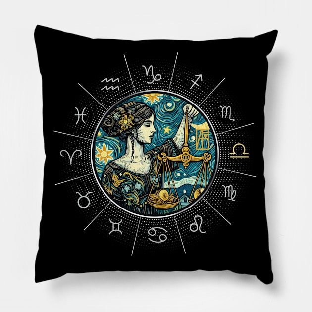 ZODIAC Libra - Astrological LIBRA - LIBRA - ZODIAC sign - Van Gogh style - 11 Pillow by ArtProjectShop