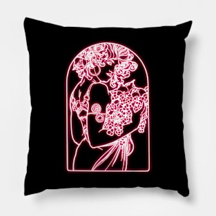 Alphonse Mucha rose Neon Pillow