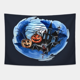 Halloween Pumpkin Night Watercolor Tapestry