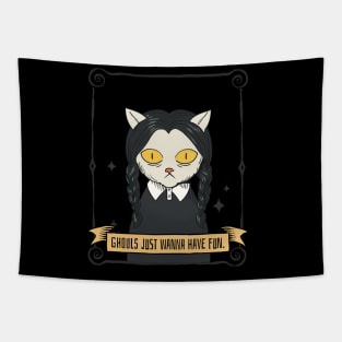 Halloween Spooky Season Wednesday Cat Tapestry