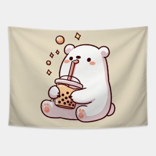 cute polar bear drink chocolate boba Tapestry