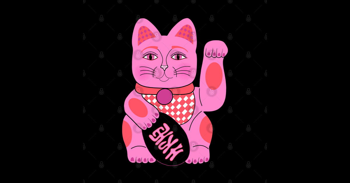 Pink lucky cat Lucky Cat Sticker TeePublic