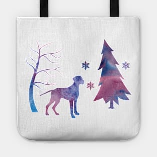 Brittany Dog Winter Art with Snowflakes Tote